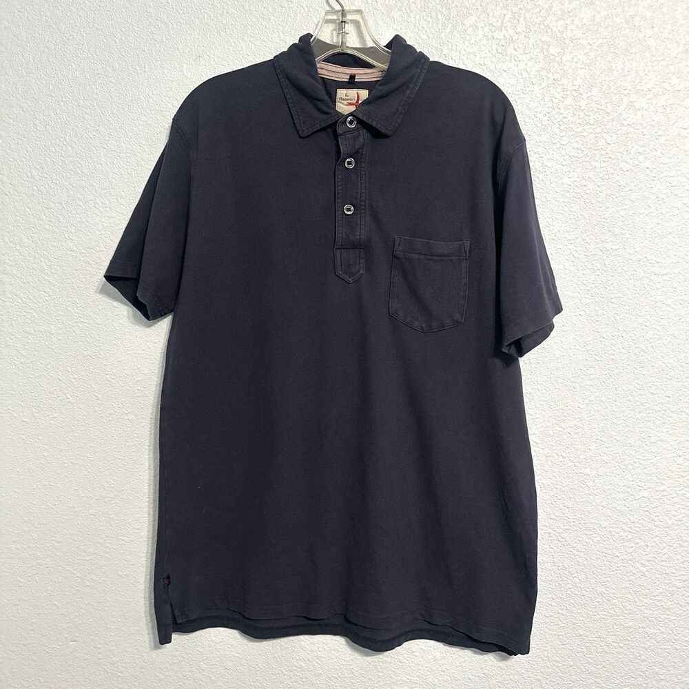 Relwen Polo Shirt Mens Size Large Blue Pique Slot Polo Cotton